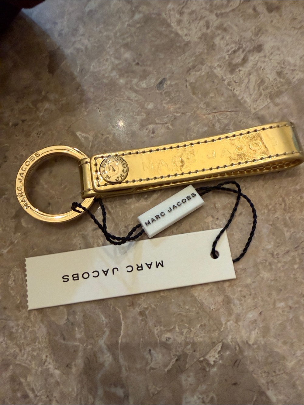 Marc Jacobs Metallic Gold Leather Key Ring Strap